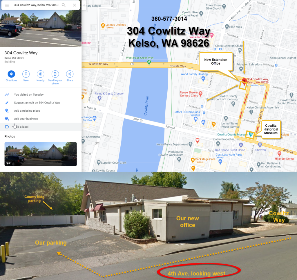 map to extension office 304 Cowlitz Way Kelso, AW 98626